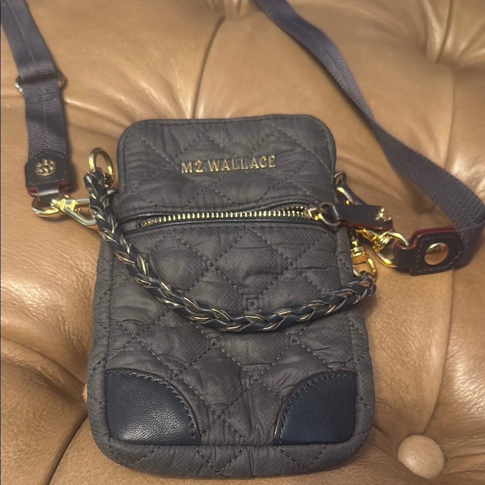 MZ Wallace Quilted Crossbody Phone Pouch in greywith Gold Hardware